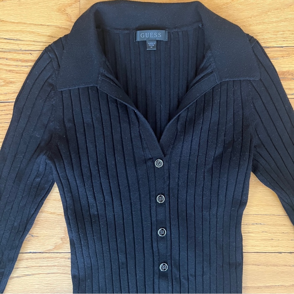 Guess Black Ribbed Knit Cardigan